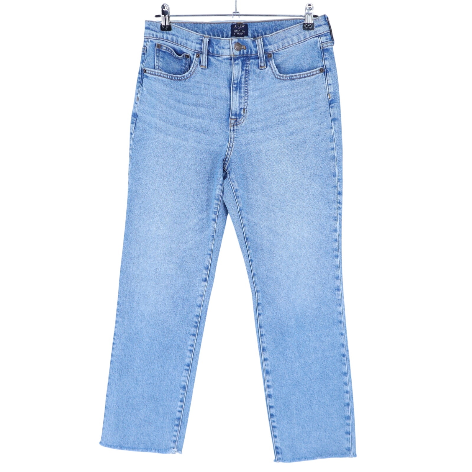 J. Crew Essential Straight Jeans Blue Marine Wash High Rise Raw Hem Women's 29